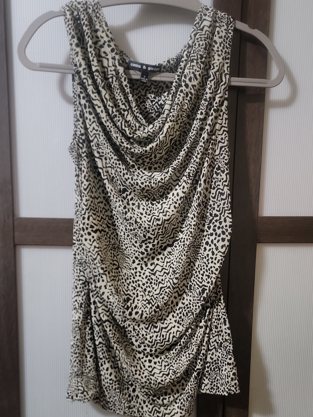 Cable & Gauge Black and Cream Cowl Neck Draped Top